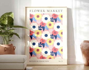 Blumenmarkt Print, Wildblumen Gänseblümchen Wandkunst, Blumenmarkt Poster, Wohnzimmer Druck, Schlafzimmer Wanddekoration, moderne abstrakte Blumenmotive