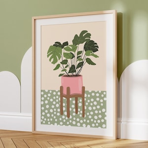 Dalmation Botanical Art Print, Modern Polkadot Plant Print, Spotty Boho Houseplant Wall Art, Plant Lover Gift, Potted Plant Art Print Poster image 2