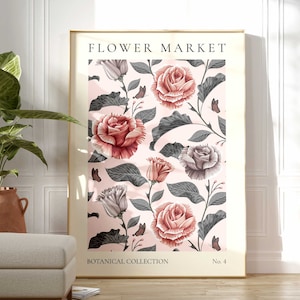 Flower Market Print, Boho Wild Flower Wall Art, Flower Market Poster, Living Room Print, Bedroom Wall Décor, Modern Abstract Floral Prints