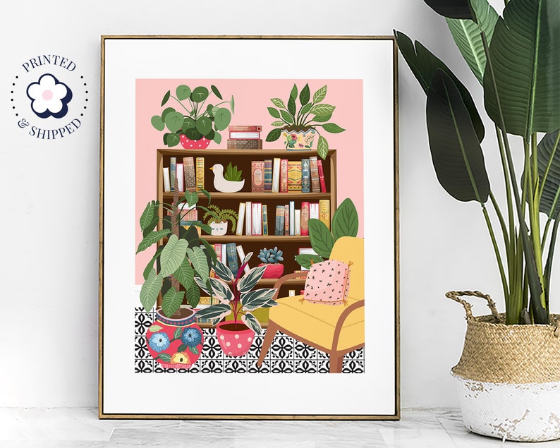 Bücherregal Bibliothek Dekor, Lese Geschenk für Buchliebhaber Wand Kunst Druck, Moderne Bücherregal Dekoration, Buntes Eklektisches Buch Kunst Poster Bild 2