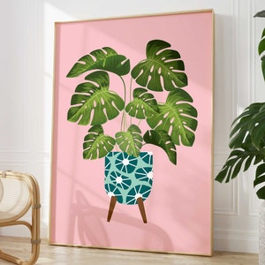 Monstera Plant Print, Monstera Leaf Wall Art, Modern Botanical Plant Art, Plant Lover Print Gift, Plant Lady Gifts, Boho Style Plant Poster