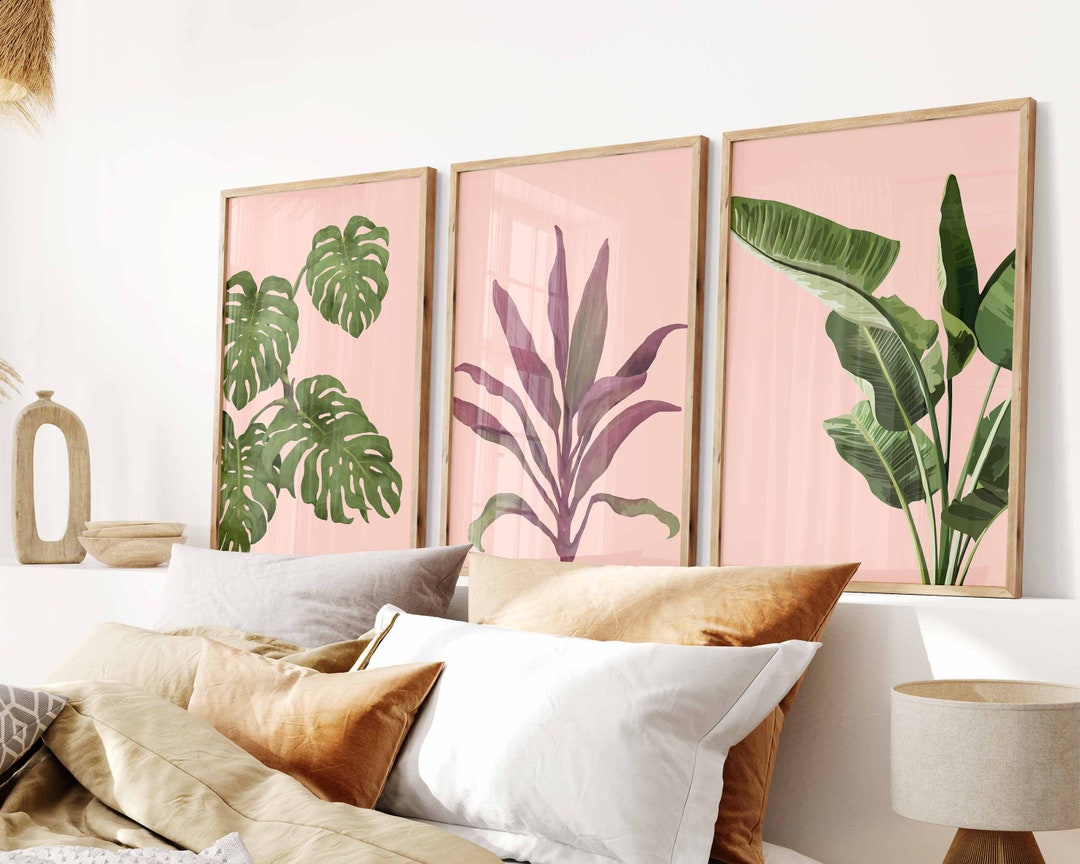 Set of 3 Tropical Leaf Botanical Prints, Monstera Leaves Banana Leaf ...