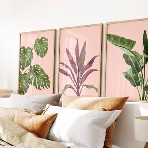 Set of 3 Tropical Leaf Botanical Prints, Monstera Leaves Banana Leaf Wall Art, Beach House Decor, Calathea Print, Bedroom Living Room Decor