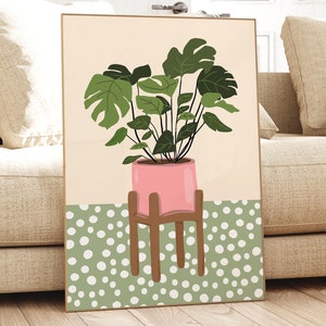 Dalmation Botanical Art Print, Modern Polkadot Plant Print, Spotty Boho Houseplant Wall Art, Plant Lover Gift, Potted Plant Art Print Poster image 1