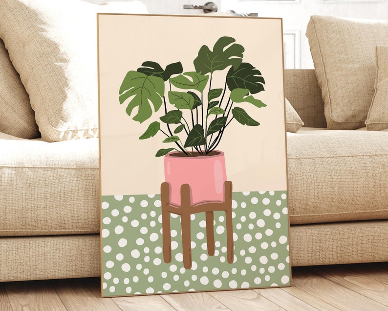 Dalmation Botanical Art Print, Modern Polkadot Plant Print, Spotty Boho Houseplant Wall Art, Plant Lover Gift, Potted Plant Art Print Poster image 1