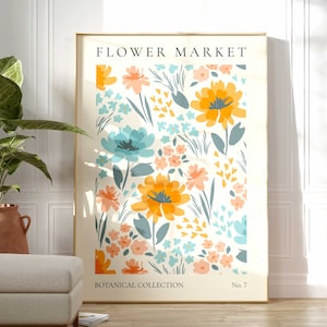 Flower Market Print, Boho Wild Flower Wall Art, Flower Market Poster, Living Room Print, Bedroom Wall Décor, Modern Abstract Floral Prints