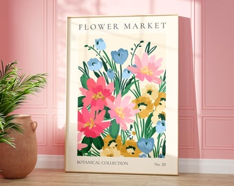 Flower Market Print, Wild Flower Wall Art, Flower Market Poster, Living Room Print, Abstract Bedroom Wall Décor, Modern Aesthetic Room Decor