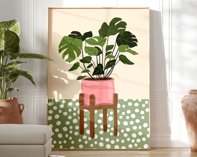 Dalmation Botanical Art Print, Modern Polkadot Plant Print, Spotty Boho Houseplant Wall Art, Plant Lover Gift, Potted Plant Art Print Poster image 6