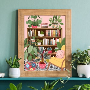 Bücherregal Bibliothek Dekor, Lese Geschenk für Buchliebhaber Wand Kunst Druck, Moderne Bücherregal Dekoration, Buntes Eklektisches Buch Kunst Poster Bild 4