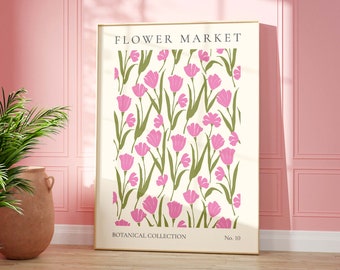 Pink Flower Market Print, Wild Flower Wall Art, Flower Market Poster, Living Room Print, Bedroom Wall Décor, Modern Abstract Plant Wall Art