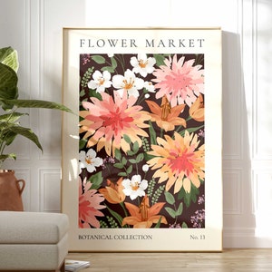 Flower Market Print, Boho Wild Flower Wall Art, Flower Market Poster, Living Room Print, Bedroom Wall Décor, Modern Abstract Floral Prints