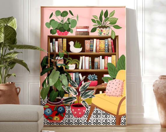 Botanical Bookshelf Library Decor Reading Gift for Book Lovers