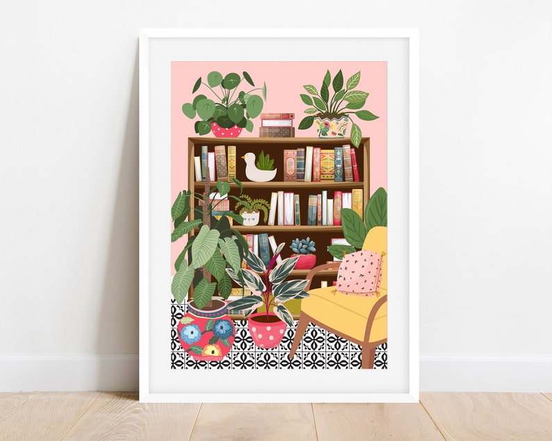 Bücherregal Bibliothek Dekor, Lese Geschenk für Buchliebhaber Wand Kunst Druck, Moderne Bücherregal Dekoration, Buntes Eklektisches Buch Kunst Poster Bild 6