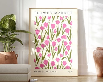 Blumenmarkt Print, Boho Wilde Blume Wandkunst, Blumenmarkt Poster, Wohnzimmer Druck, Schlafzimmer Wand Dekoration, moderne abstrakte Blumenmotive