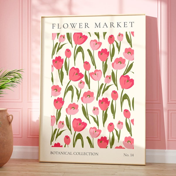 Blumenmarkt Tulpe Print, Wilde Blumen Wandkunst, Blumenmarkt Poster, Wohnzimmer Druck, Schlafzimmer Wand Dekoration, moderne abstrakte Pflanzen Wandkunst