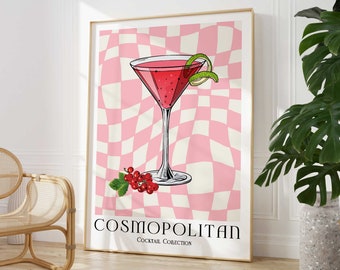 Cosmopolitan Cocktail Print, Colourful Bar Cart Gallery Wall Art, Retro Cocktail Poster, Kitchen Bar Drinks Print, Drinks Wall Decor