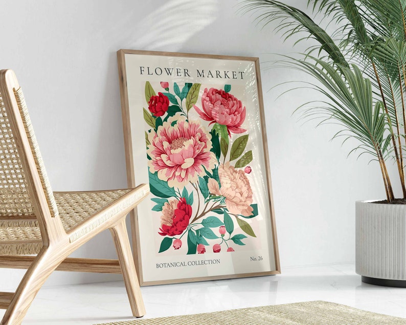 Pink Flower Market Print, Wild Flower Wall Art, Flower Market Poster, Living Room Print, Bedroom Wall Décor, Modern Abstract Plant Wall Art image 5