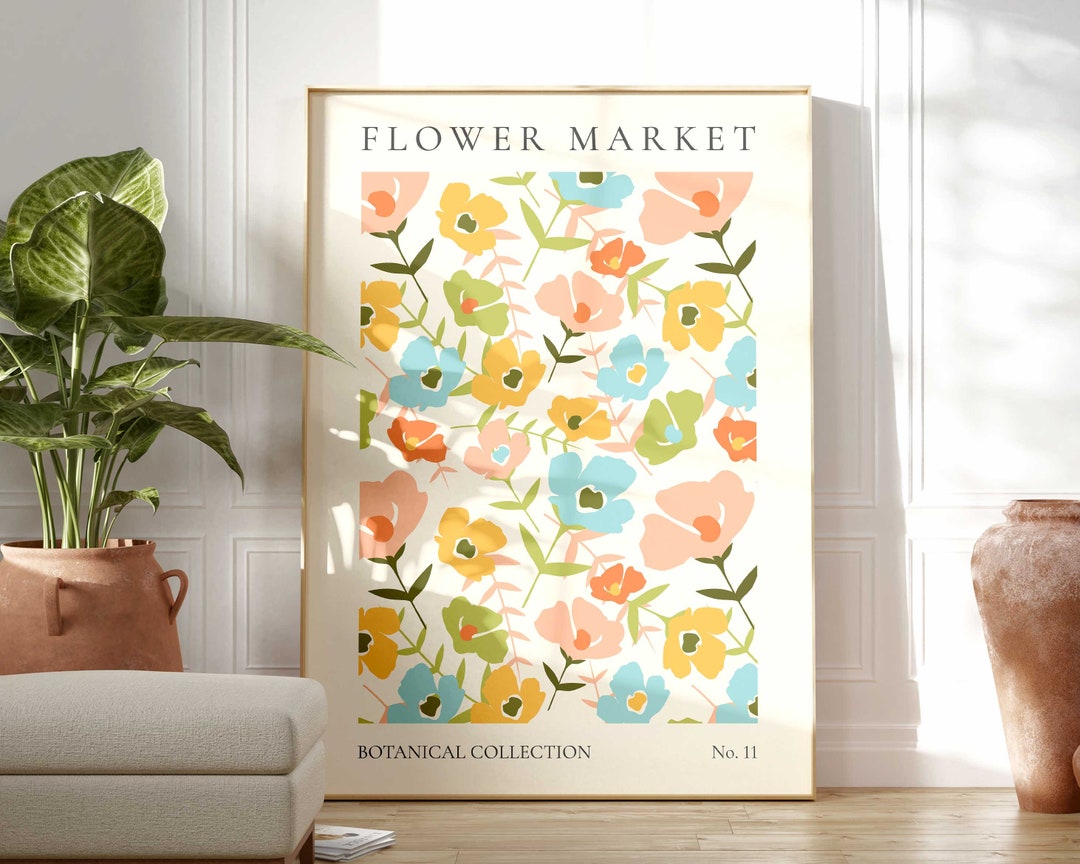 Flower Market Print, Boho Wild Flower Wall Art, Flower Market Poster ...