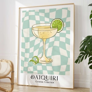 Daiquiri Cocktail Print, Kleurrijke Bar Cart Gallery Wall Art, Retro Cocktail Poster, Keuken Bar Drinkt Alcohol Print, Uniek cadeau voor haar