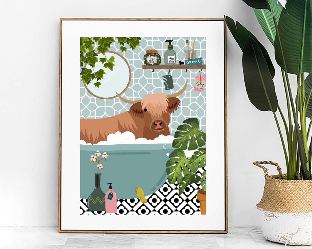 Highland Cow Bathroom Wall Art, Funny Animal Bathroom Print, Toilet ...