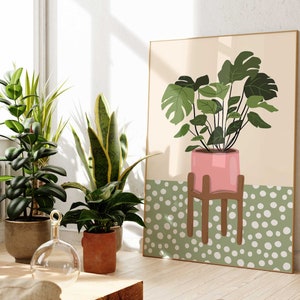 Dalmation Botanical Art Print, Modern Polkadot Plant Print, Spotty Boho Houseplant Wall Art, Plant Lover Gift, Potted Plant Art Print Poster image 5