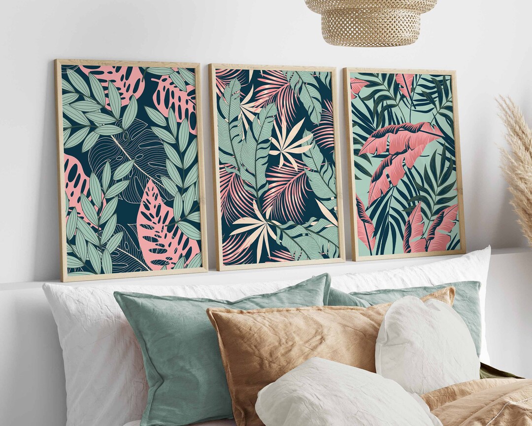 Set of 3 Tropical Leaf Prints, Botanical Monstera Leaves Wall Art ...