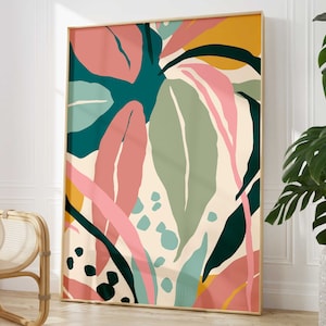 Boho Abstract Tropical Palm Leaf Wall Art, Jungle Leaf Print Illustration, Botanical Jungle Leaves Art Print, Colourful Rainforest Poster