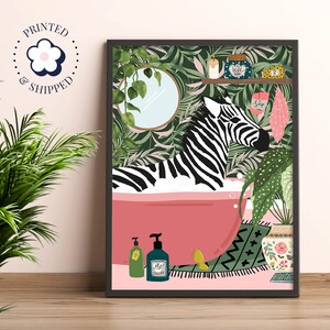 Zebra in Bathtub Boho Bathroom Print, Maximalist Animal in Bath Wall ...