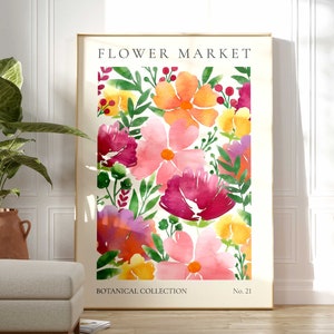 Bright Flower Market Print, Wild Flower Wall Art, Flower Market Poster, Living Room Print, Bedroom Wall Décor, Modern Watercolour Floral Art
