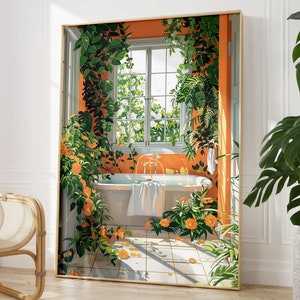 Bunte botanische Badezimmer Kunstdruck, Gemälde von tropischem Badezimmer Wandkunst, modernes Badezimmer Poster, Blumen Spa Luxus Badezimmer Dekor,