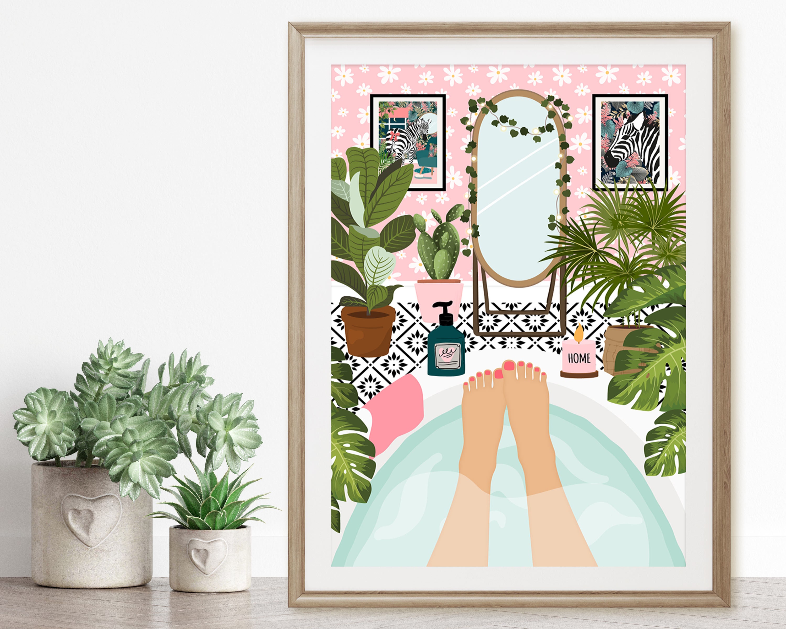 Boho Self Care Relax Bathroom Wall Art, Botanical Bath House Plant ...