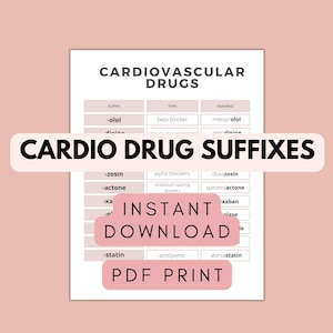 Enfermería Farmacología Cardio Cardiovascular Medicamentos Memorización de sufijos, Notas de farmacología cardíaca, Medicamentos de cardiología, Notas cardíacas