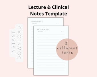 Printable Lecture Notes, Clinical Notes Template for Nursing School, Digital Notes Template, Instant Download