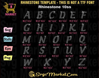 Rhinestone template svg Capital letters, font rhinestone svg for Cricut, Silhouette, cursive letters rhinestone template svg cut file