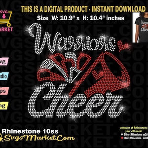 Warriors Cheer Strass sjabloon voor Cricut, Cameo, megafoon Strass SVG, Warriors Strass, moeder Cheer Strass SVG Cut-bestand