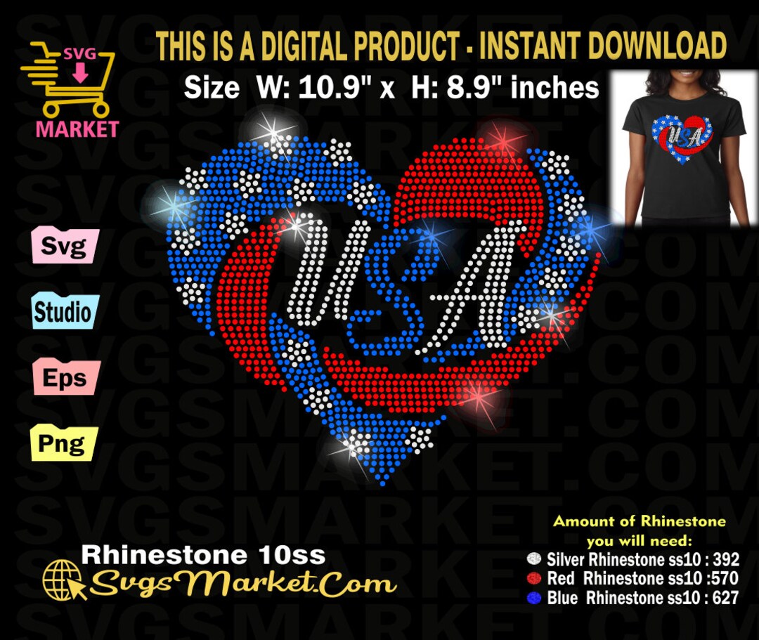 USA Rhinestone Template Svg Instant Download,patriotic Rhinestone Svg ...