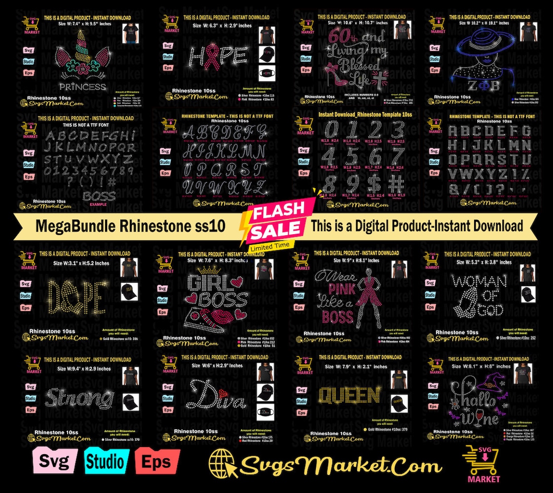 Bundle Rhinestone Template Svg, Rhinestone Ss10 Svg,mega Bundle ...