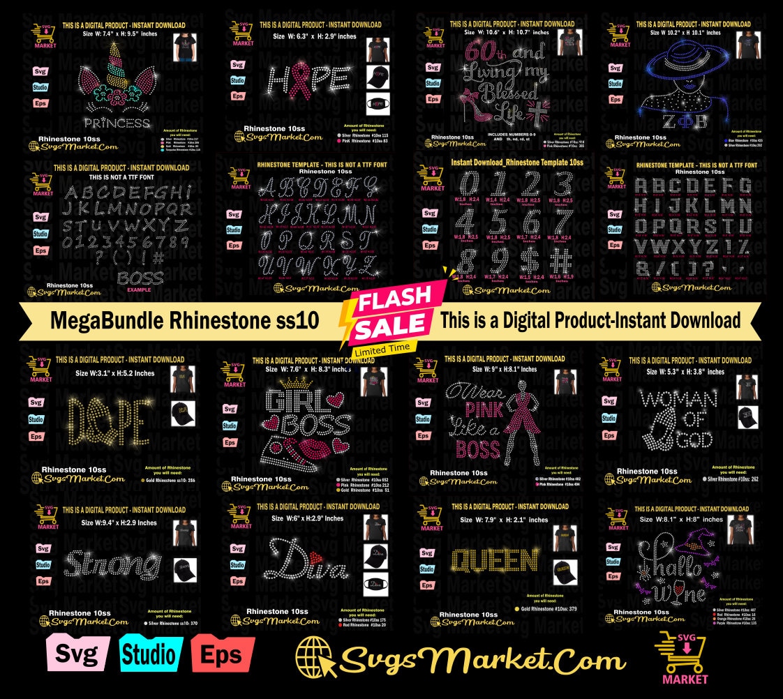 Bundle Rhinestone Template Svg, Rhinestone Ss10 Svg,mega Bundle ...