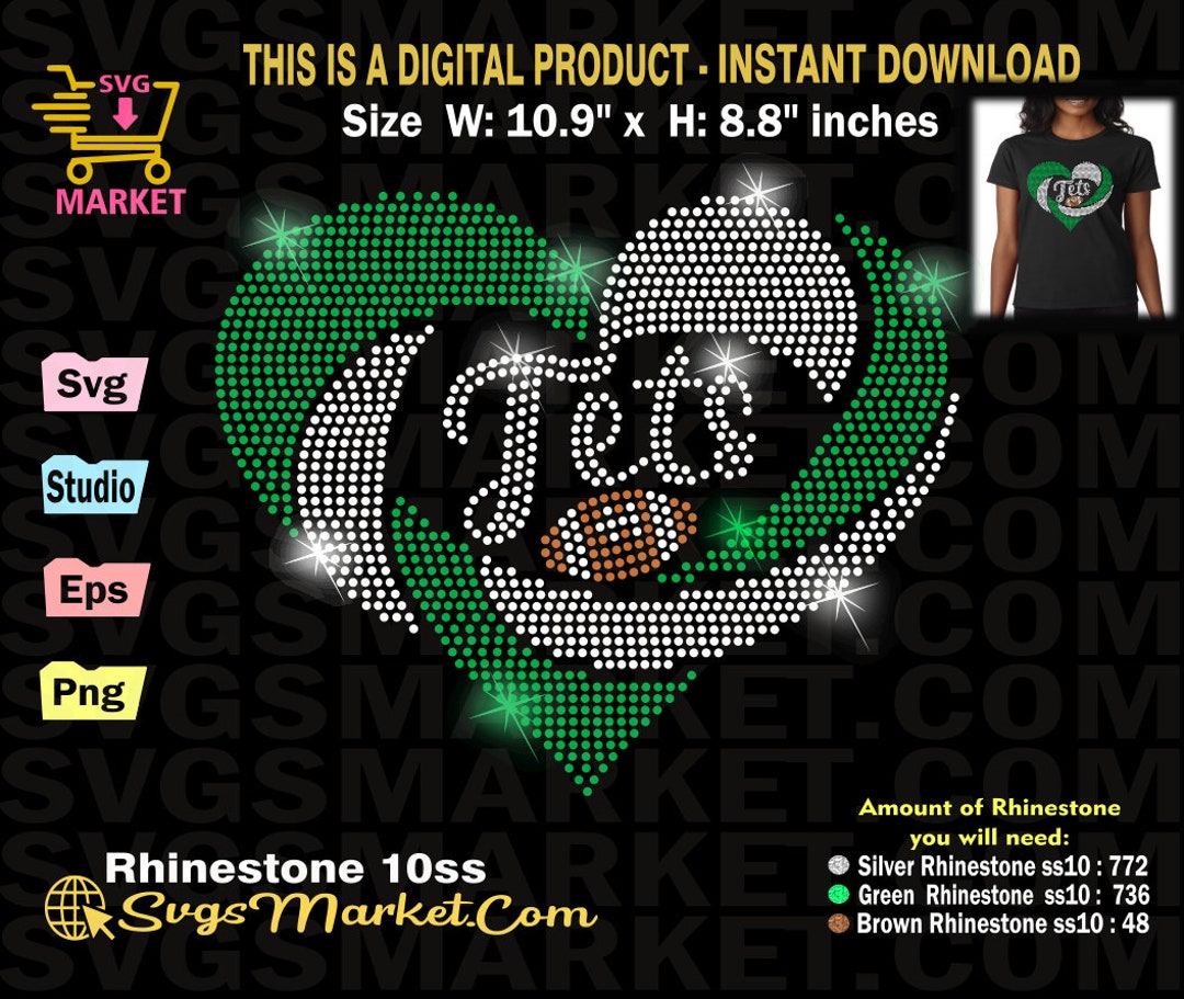 Jets Svg Rhinestone Download, Heart Jets Football Svg, Love Jets ...