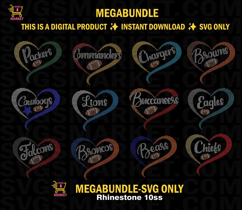 Football Rhinestone Template Svg Mega Bundle, BUNDLE Rhinestone Ss10 ...