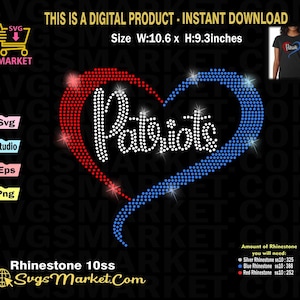Instant Download strass sjabloon patriotten strassteen svg voor Cricut, cameo, patriots hart strass gesneden bestand eenvoudig te knippen.