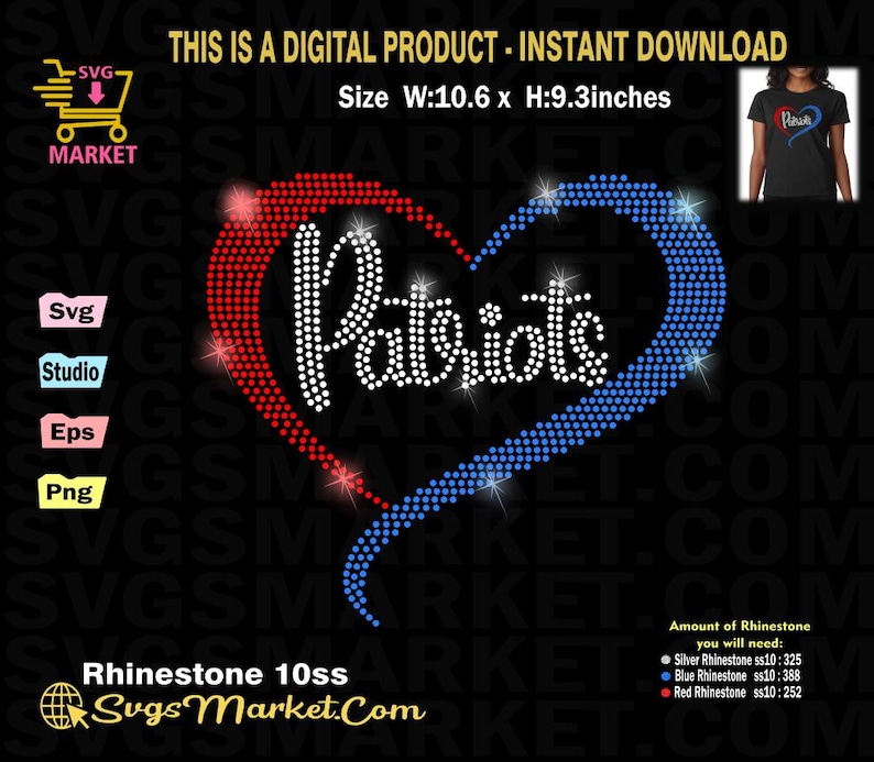 Instant Download Rhinestone Template Patriots Rhinestone Svg for Cricut ...