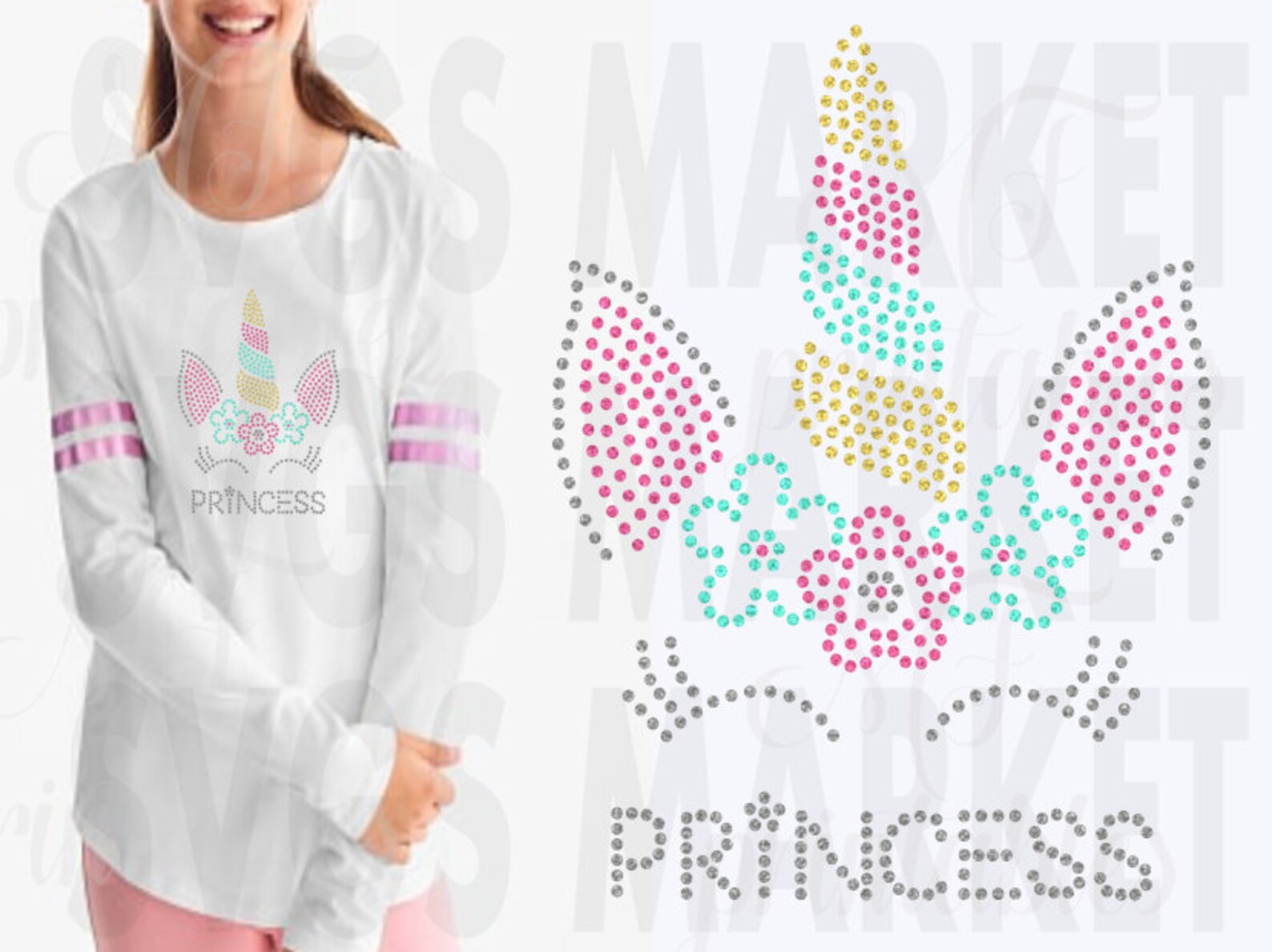 Princess Rhinestone Svg Unicorn Rhinestone Template Svg, Princess Rhinestone Svg for Cricut ...
