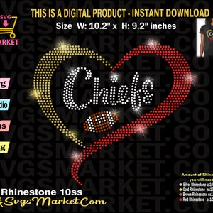 Chiefs Instant Download Rhinestone Template, Chiefs Football Team rhinestone Svg for Cricut, Cameo, Love chiefs  svg, Chiefs football fan