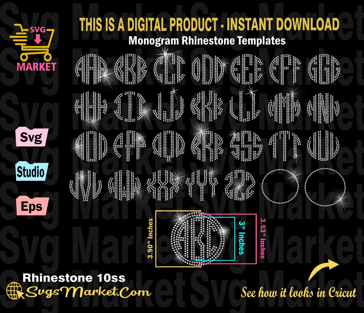 Rhinestone Template Svg Monogram, Monogram Rhinestone Svg for Cricut ...