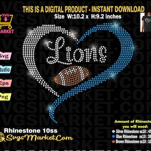 Lions football svg Instant Download Rhinestone Template, Lions rhinestone svg for Cricut,Cameo, Yid Rhinestone football fan