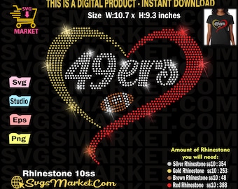 Instant Download Rhinestone Template Football, 49ers Rhinestone svg for Cricut, Cameo,  football Fan Cut file Rhinestone donwload