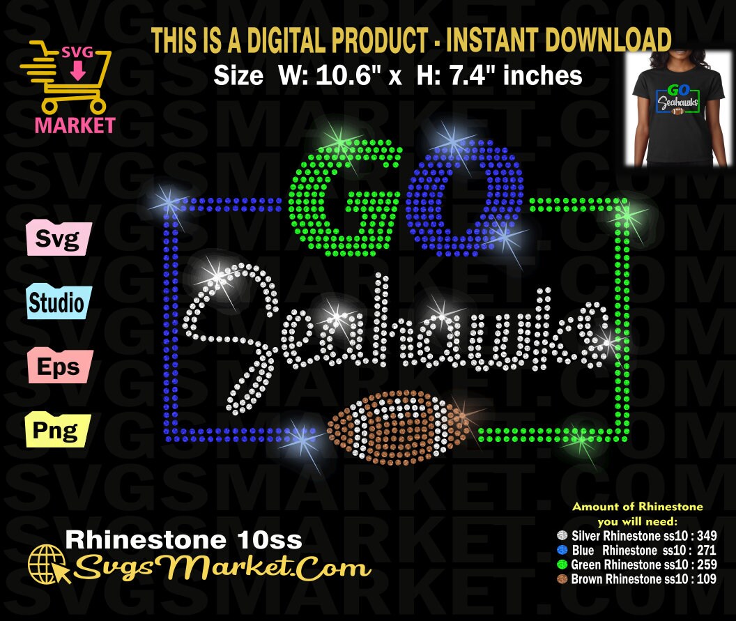 Instant Download Rhinestone Template Football, Go Seahawks Rhinestone ...