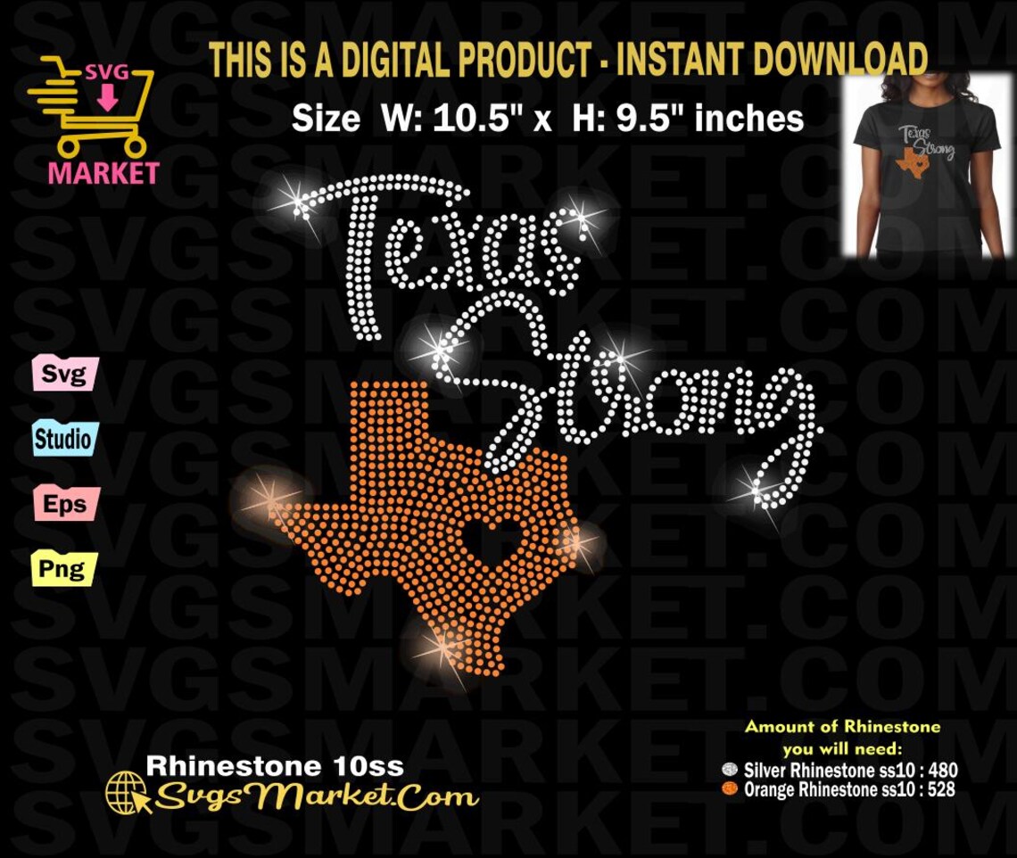 Texas Strong Rhinestone Template Svg, Pray for Texas Rhinestone Svg for ...