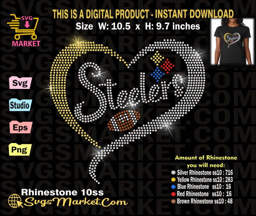 Instant Download Rhinestone Template Football Steelers, Steelers Heart ...